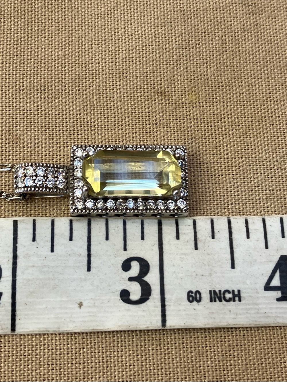 Fancy 925 Sterling Silver 18” Chain With Pendant Pale Yellow & Clear Stones - Picture 8 of 10